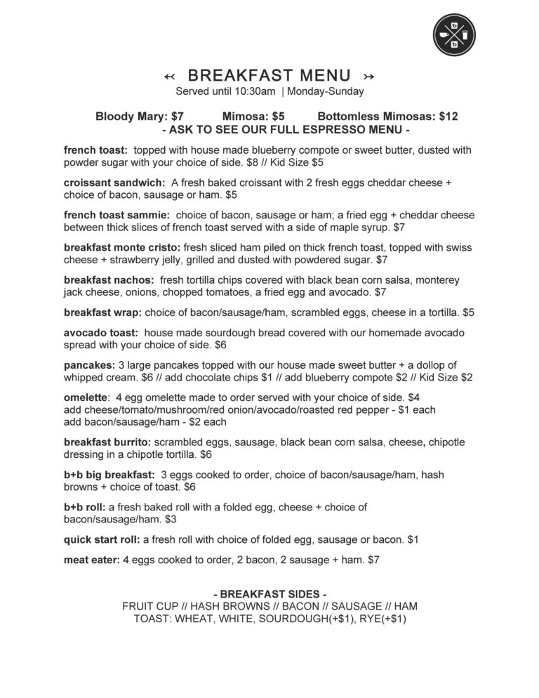 Bread_Butter_Breakfast Menu_January2019 | Bread + Butter